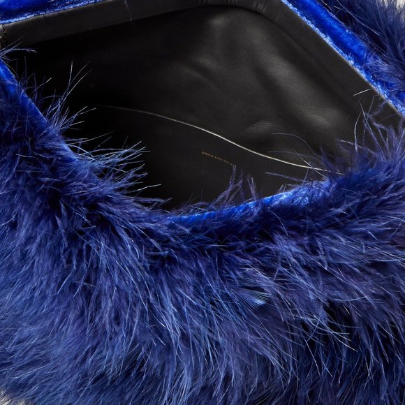 Dries Van Noten Velvet-trimmed feather-embellished satin clutch - Picture 5 of 5